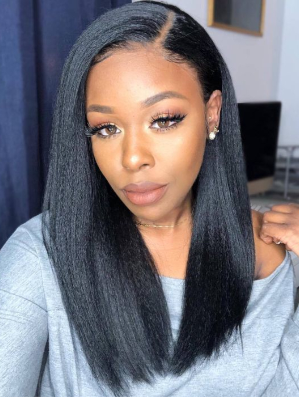 Kinky Straight Virgin Hair Lace Front Wig