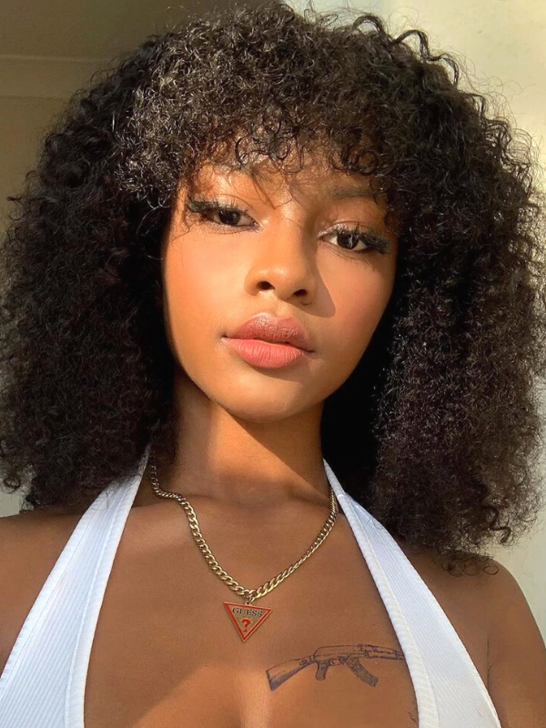 Emily - Natural Curly Lace Wig With Bangs