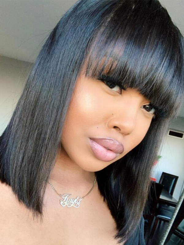 Silky Straight Short Bob With Bang Lace Front Wig