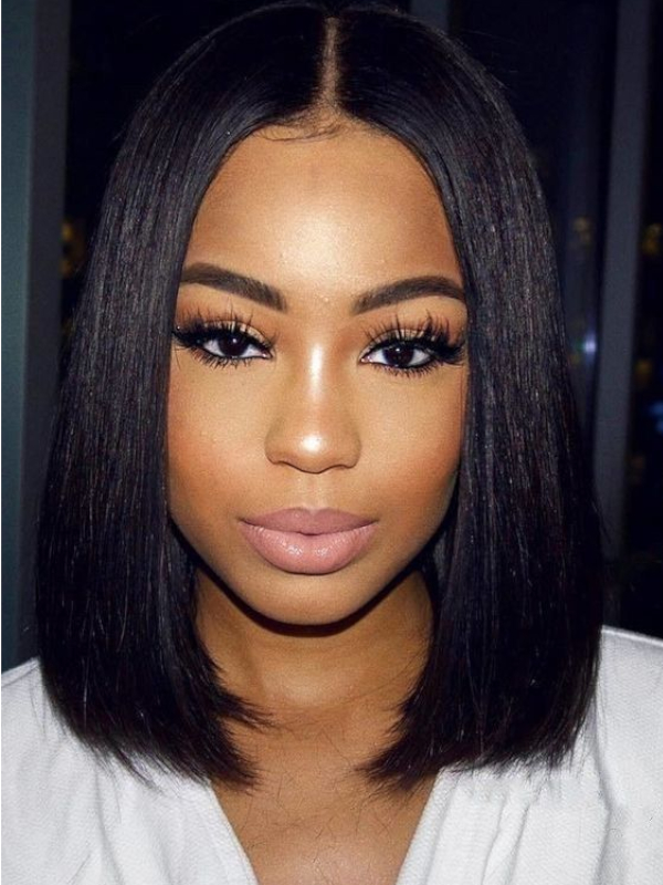 Silky Straight Middle Part Bob Style Lace Front Wig